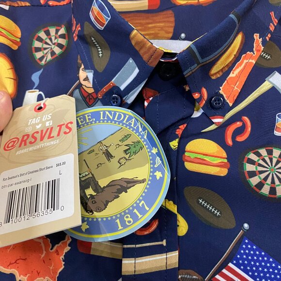 NWT RSVLTS Men's Parks And Recreation City Of Pawnee Button Up Shirt Size Large - Picture 4 of 12